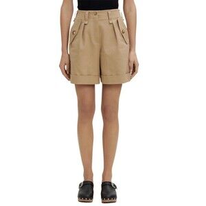 Maje Women’s Sz 40 Cuffed Pleated Shorts Elastic Back Camel